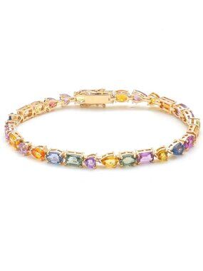Radiant Colorful Sapphire 14K (Custom) Yellow Gold Tennis Bracelet